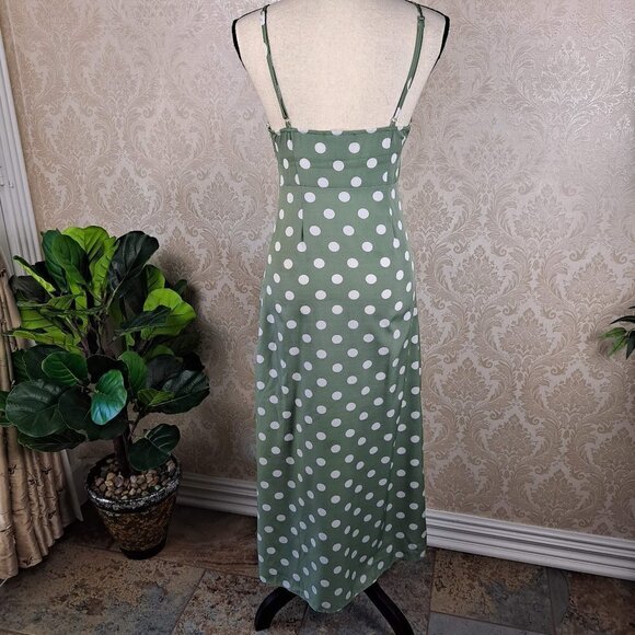 SBEtro Size Small Green Midi Dress White Polka Dots Spaghetti Straps V-Neck NWOT - Picture 9 of 14